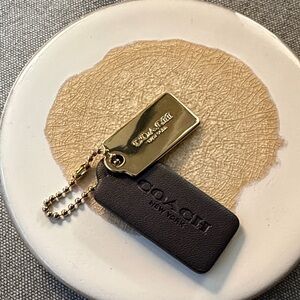 Coach Dark Brown Leather Key Tag with Gold-Tone Metal Charm